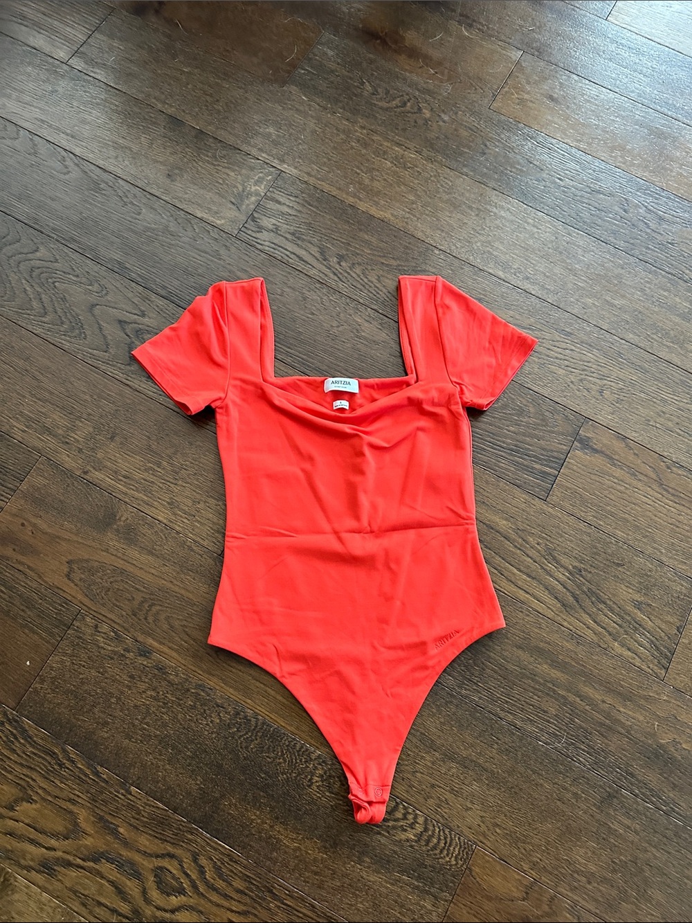 Aritzia Red/Orange Square Neck Short Sleeve Bodysuit